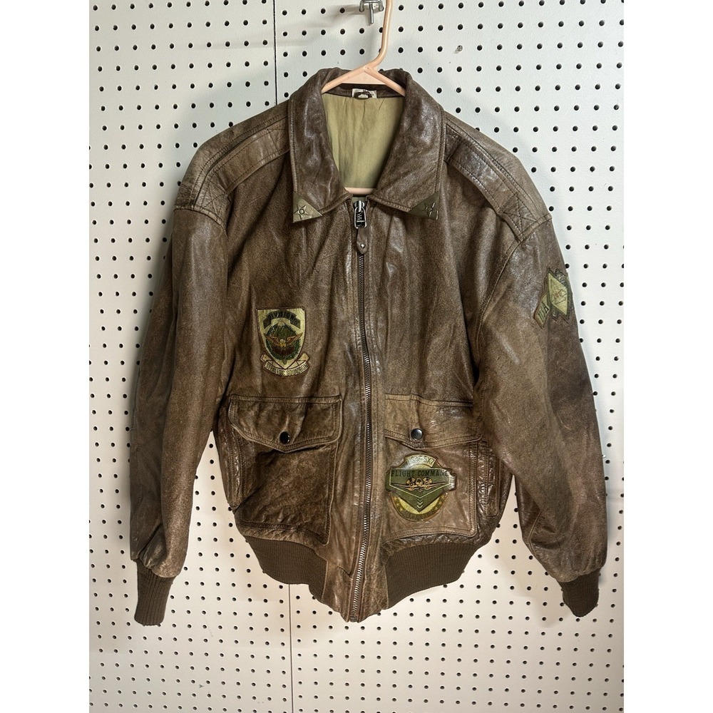 IOU A-2 Style Leather Flight Bomber Jacket Mens Medium Brown Distressed Korea